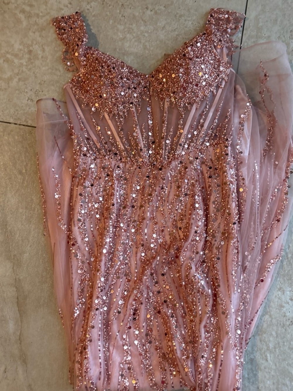 Strapless Pink Sequin Evening Gown
